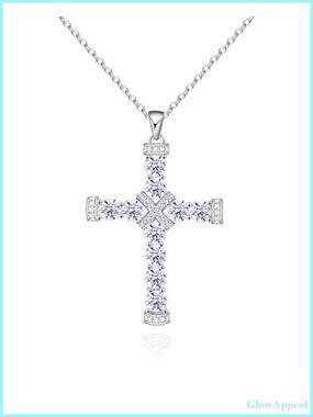 Dainty Cross Necklace Silver CZ Pendant 17.6" Lobster Claw